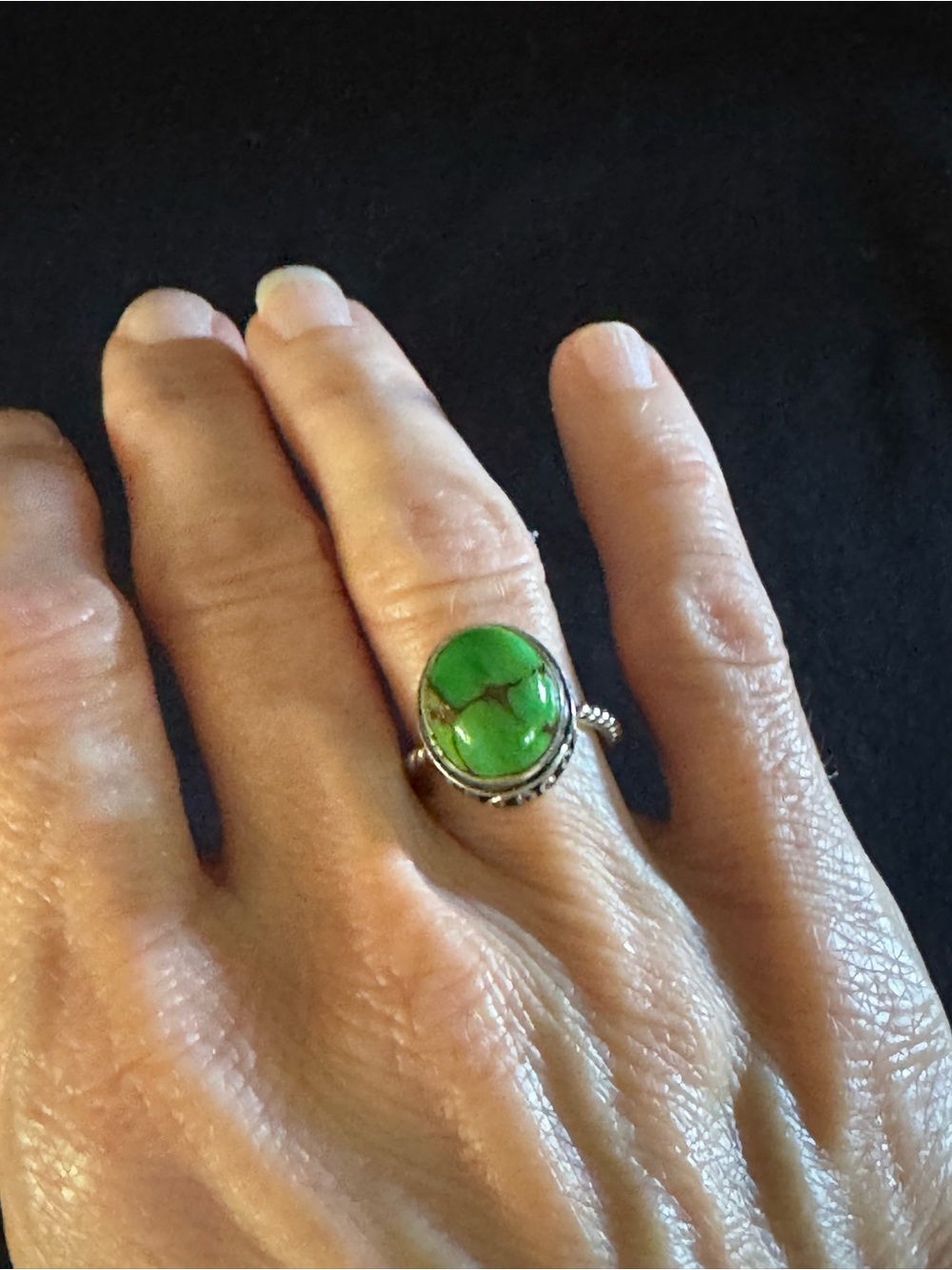 Sterling Silver Green Turquoise Bali Ring - Artisan Filigree - Size 5 - Picture 8 of 8